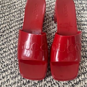 Preowned Gucci Red Slides size 9